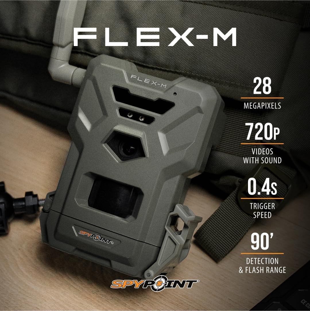 SPYPOINT Flex-M Cellular Trail Camera - Best Value in Hunting Accessories, No WiFi Needed & GPS-Enabled, Hunting Night Vision, IP65 Water-Resistant, 28MP Photos, 720p Videos + Sound (Pack of 1) - Available at All In One Marketplace Canada