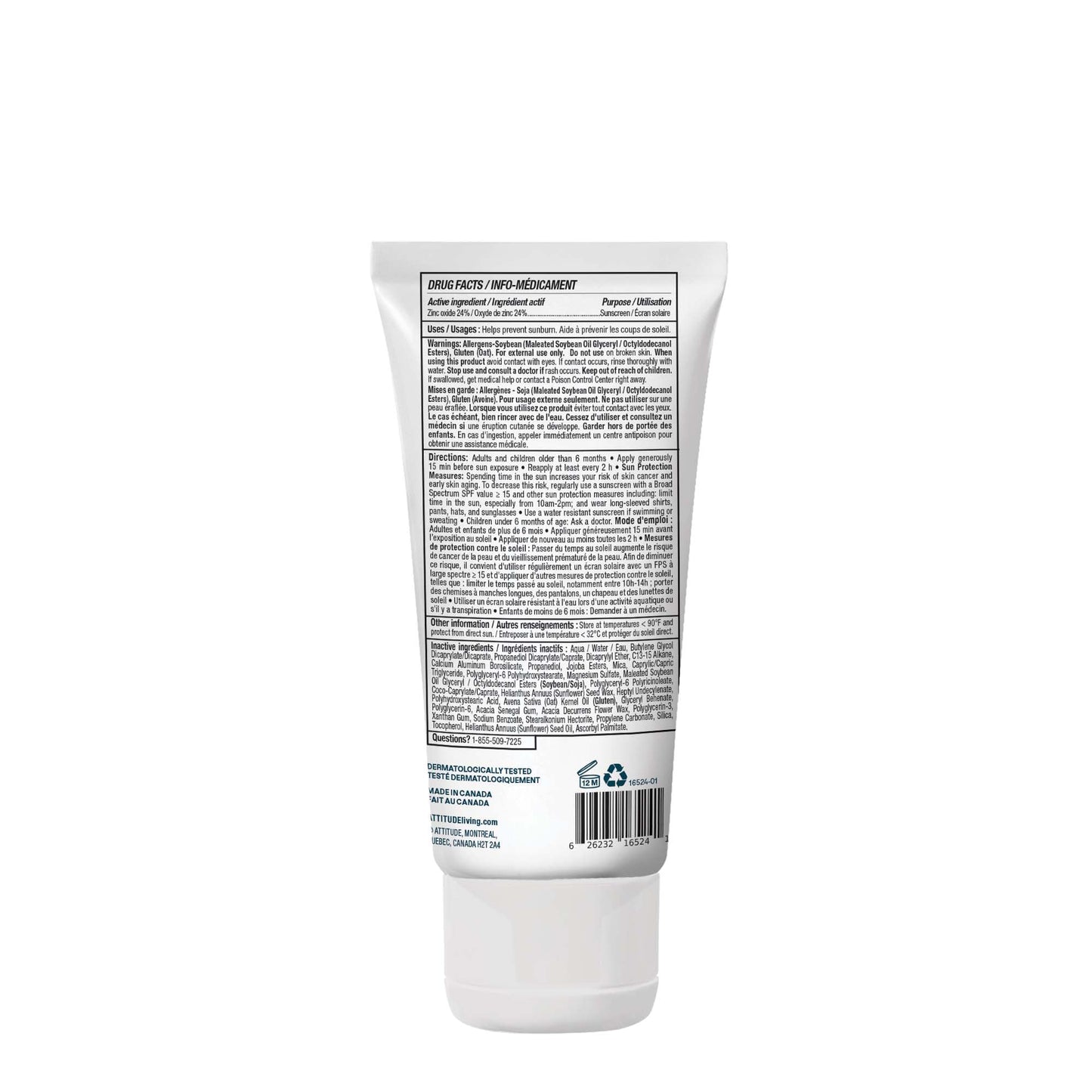 ATTITUDE Sensitive Skin Baby Mineral Sunscreen SPF 50, Broad Spectrum Zinc Oxide, EWG Verified, Mineral-Based, Non-Nano, Lightweight Cream for Face & Body, Unscented, 80 grams - Available at All In One Marketplace Canada