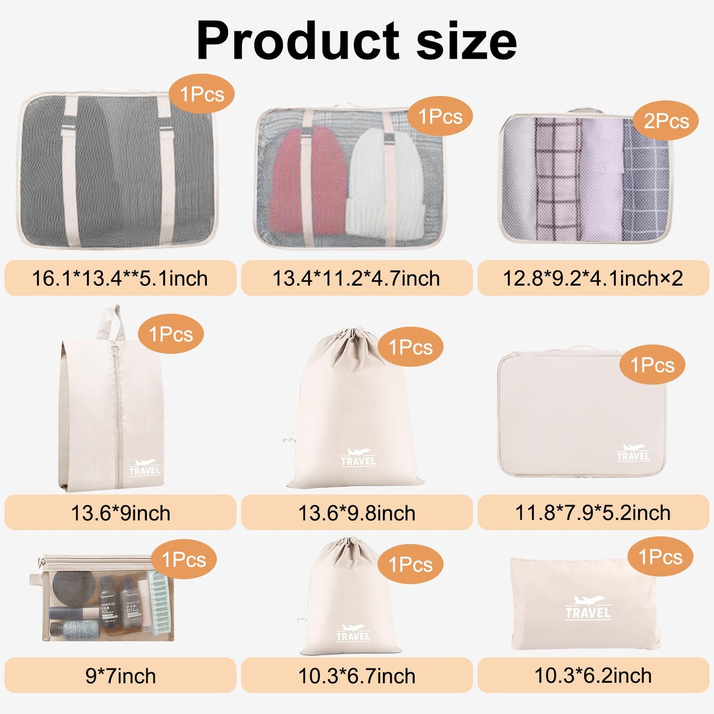 10 Set Packing Cubes for Suitcases, Packing Cubes Travel Essentials Organizer Bags, Travel Organizers (Beige)