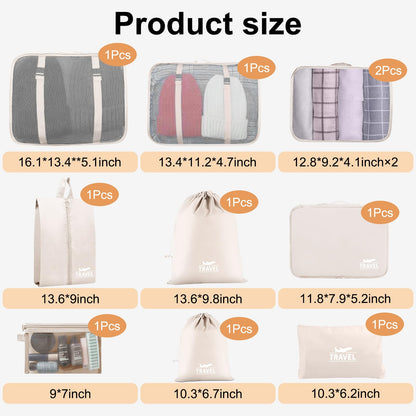 10 Set Packing Cubes for Suitcases, Packing Cubes Travel Essentials Organizer Bags, Travel Organizers (Beige)