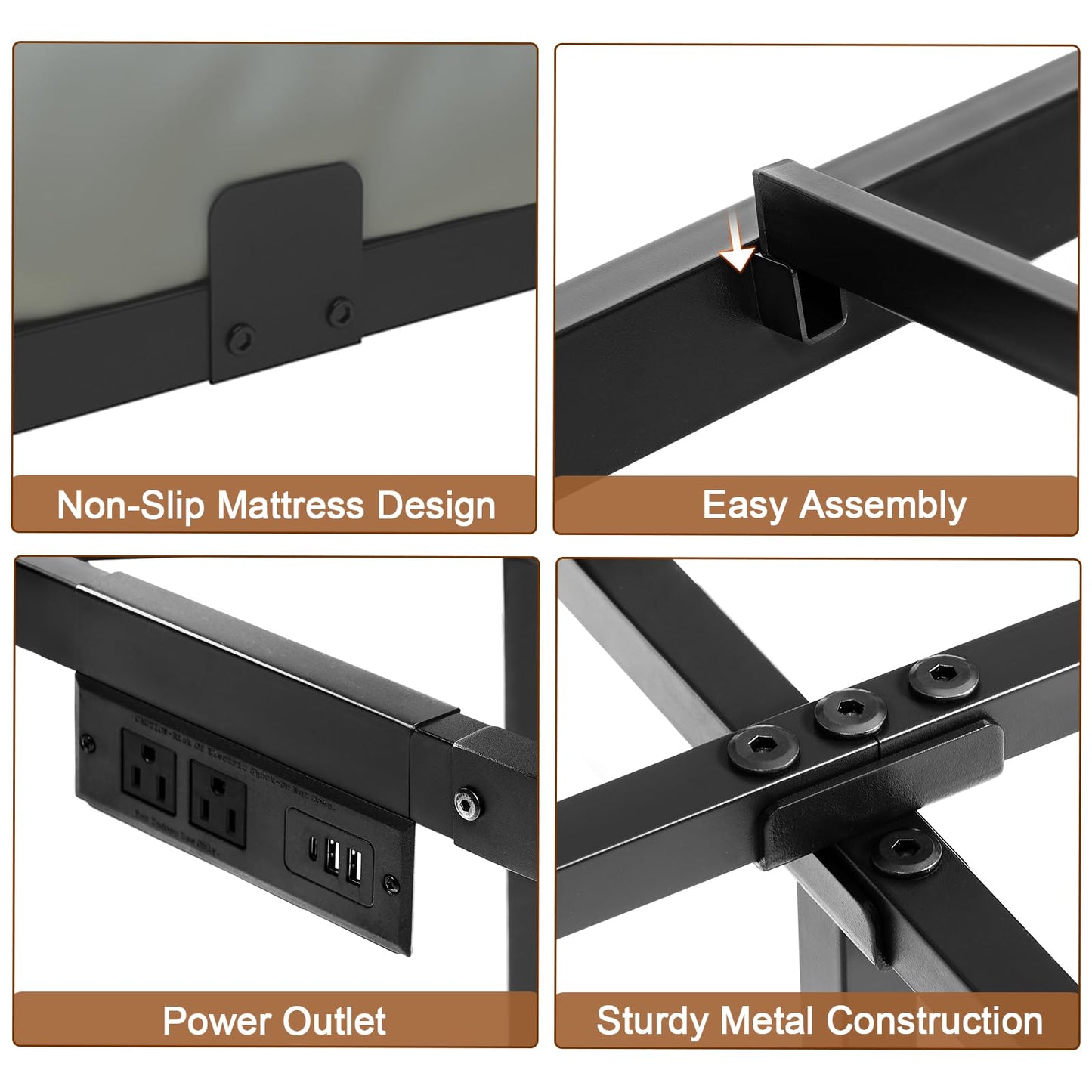 LOAKEKEL Queen Bed Frame, with USB Charging Station, Floating Bed Frame Queen Size with Smart LED Lights, Metal Platform Bed, Heavy Duty Steel Slat, No Box Spring Needed, Easy Assembly, HBF150BK - Available at All In One Marketplace Canada
