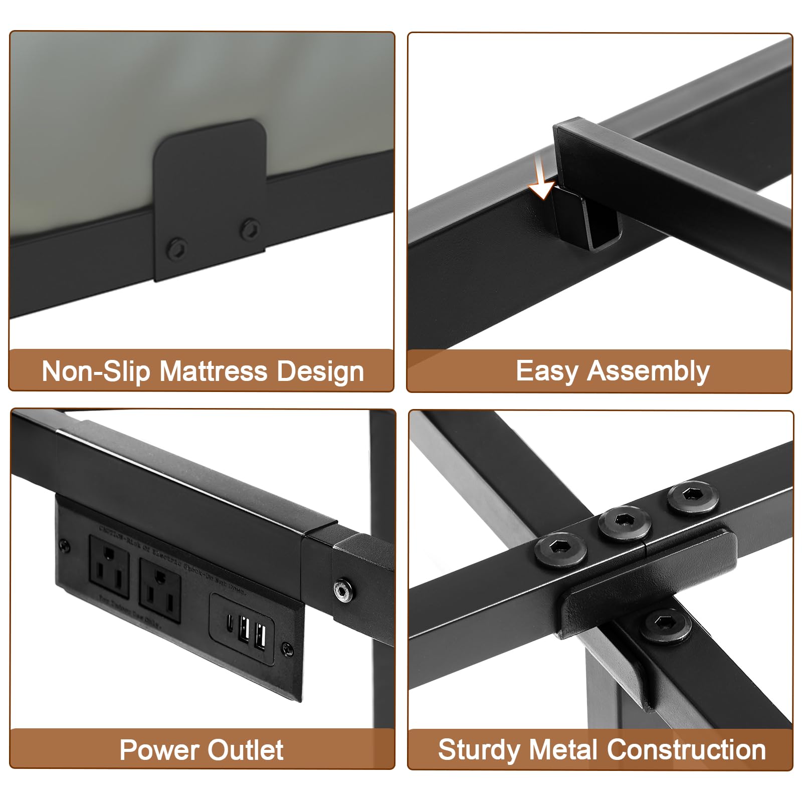 LOAKEKEL Queen Bed Frame, with USB Charging Station, Floating Bed Frame Queen Size with Smart LED Lights, Metal Platform Bed, Heavy Duty Steel Slat, No Box Spring Needed, Easy Assembly, HBF150BK - Available at All In One Marketplace Canada