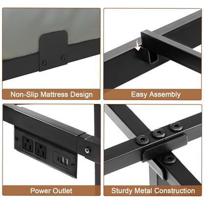 LOAKEKEL Queen Bed Frame, with USB Charging Station, Floating Bed Frame Queen Size with Smart LED Lights, Metal Platform Bed, Heavy Duty Steel Slat, No Box Spring Needed, Easy Assembly, HBF150BK - Available at All In One Marketplace Canada