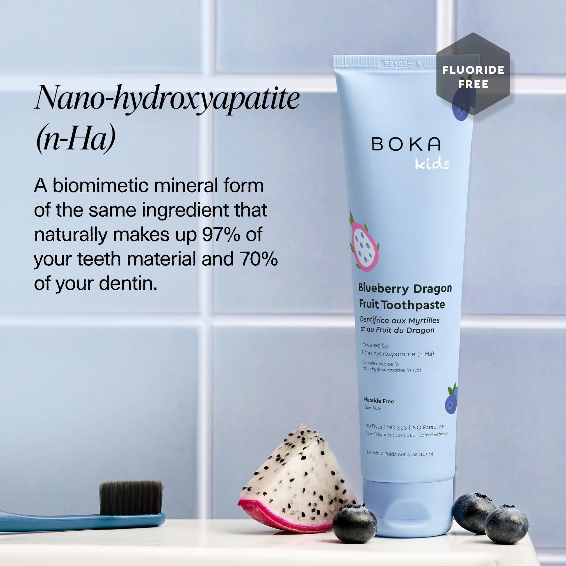 Boka Fluoride Free Toothpaste Nano Hydroxyapatite Toothpaste - Blueberry Dragon Fruit Flavor, 4 oz 1Pk US Manufactured