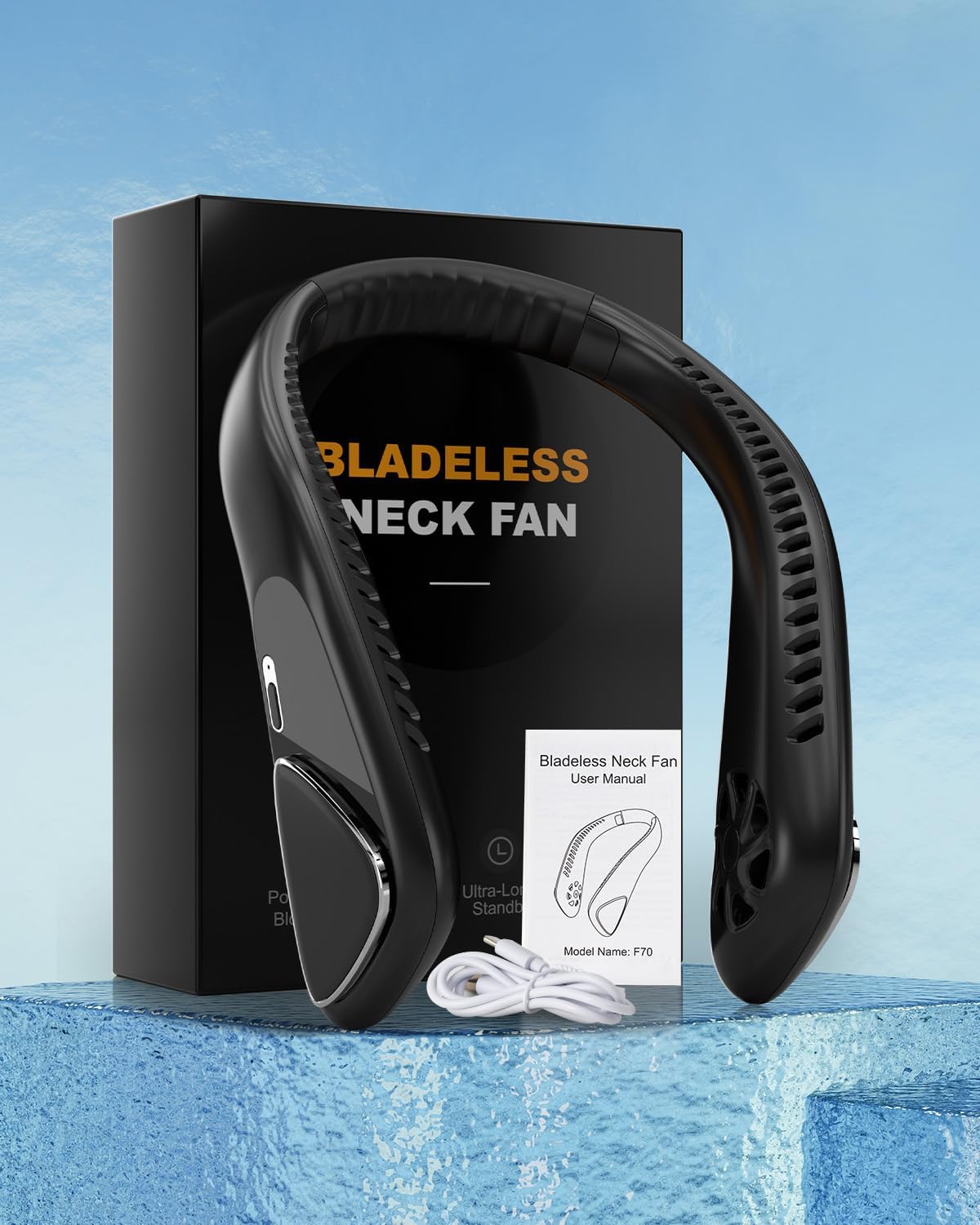 Personal Neck Fan, 6000mAh Neck Fans Portable Rechargable Battery Operated Wearable Bladeless Neck Fan-3 Speeds (Classic Black) - Available at All In One Marketplace Canada