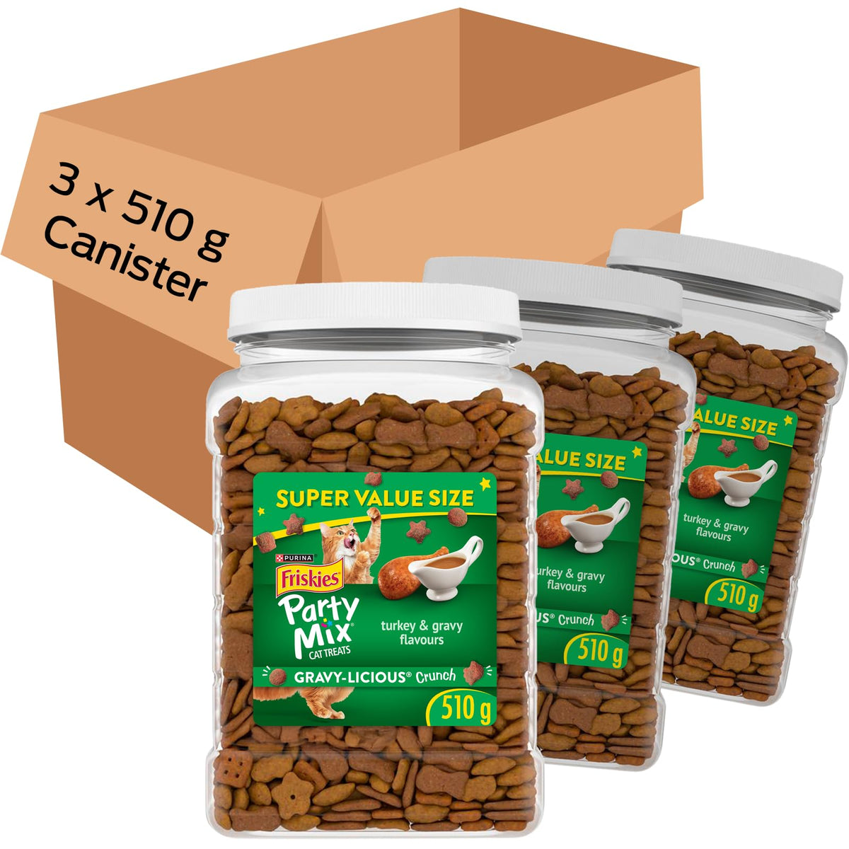 Friskies Party Mix Cat Treats, Gravy-Licious Crunch Turkey 510g (3 Pack)