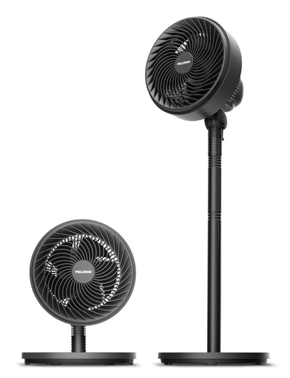 PELONIS 7" Air Circulator Fan,3 Speeds,Adjustable Height(Desk Fan/Standing Fan),75°+90° 0scillation, 5-Blade Quiet Standing Fan for Bedroom,Office and Home