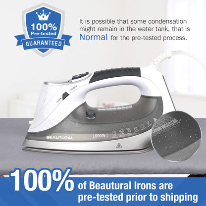 BEAUTURAL 1800-Watt Steam Iron with Digital LCD Screen, Double-Layer and Ceramic Coated Soleplate, 3-Way Auto-Off, 9 Preset Temperature and Steam Settings for Variable Fabric - Available at All In One Marketplace Canada