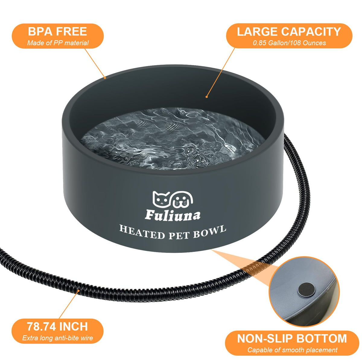 Fuliuna Heated Water Bowl, Outdoor Heated Dog Bowl with Chew Resistant Power Cord, Thermal Bowl Provide Drinkable Water in Winter, Heated Pet Bowl for Dog Cat Rabbit Chicken Duck Squirrel 0.85 Gallon 🍁 All In One Marketplace Canada