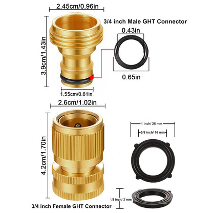 Garden Hose Quick Connectors, Solid Brass 3/4 inch GHT Thread Easy Connect Fittings No-Leak Water Hose Male Female Value Pack (5 Set) with 10pcs Extra Rubber - Available at All In One Marketplace Canada