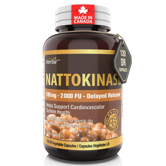 Herba Nattokinase Supplement 2000 FU – 100mg, 120 Delayed Release Capsules | Helps to Support Heart Health | Made in Canada - Available at All In One Marketplace Canada
