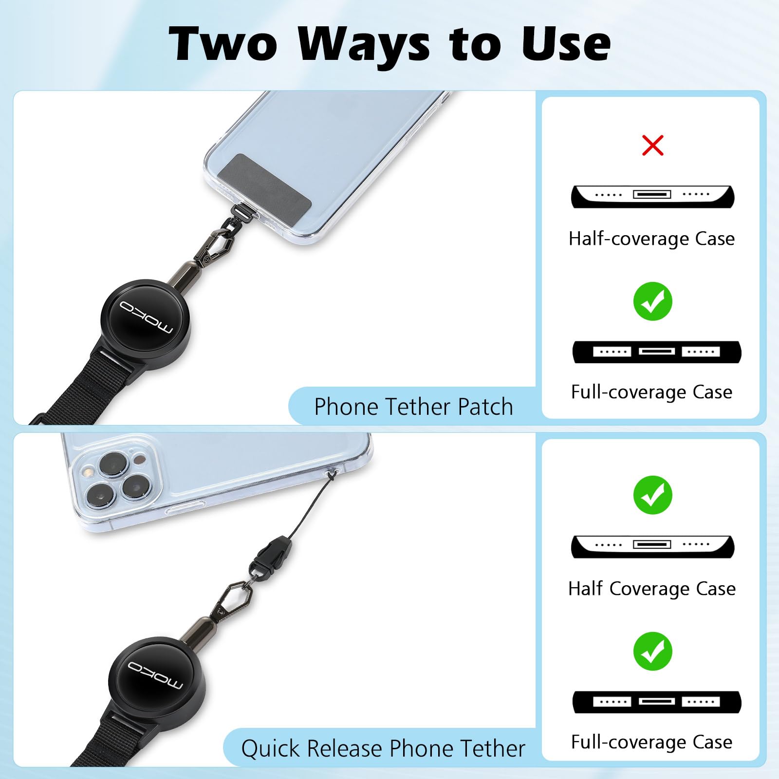 MoKo Anti-theft Phone Tether, Phone Lanyard Retractable Steel Line Cellphone Strap with Locking Carabiner and Metal 360° Tether Tab for Outdoor Skiing Hiking Climbing Fishing, Black - Available at All In One Marketplace Canada
