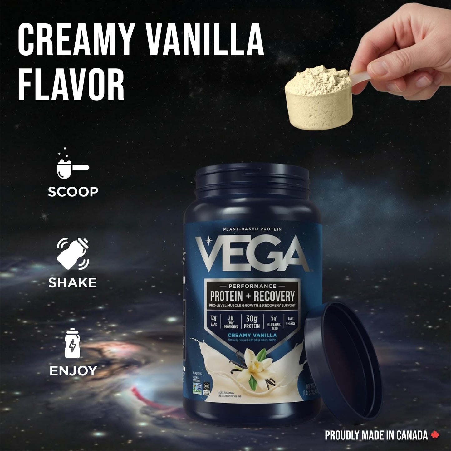Vega Protein + Recovery, Vanilla – 30g Vegan Protein, Dairy & Gluten Free, Probiotics, NSF Certified, 830 g (20 Servings)