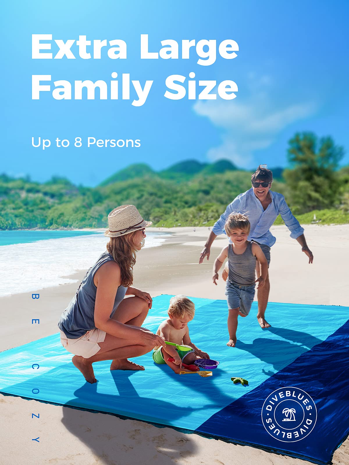 OCOOPA Beach Blanket Sand Free, Super Large 7.2'×6.8', Sandproof Waterproof, Soft Comfortable Sturdy Material, Wide Stripe Design, Light Weight Compact for Picnic, Vacations