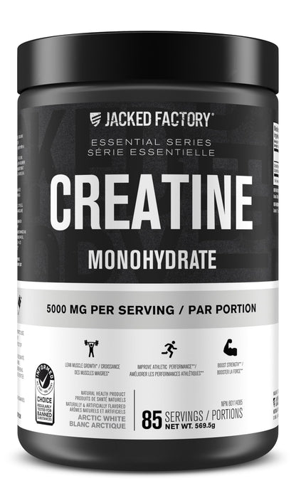 Jacked Factory Creatine Monohydrate Powder - Canadian-Owned Informed Choice Certified Supplement for Increased Muscle Mass*, Improved Strength, Power, & Performance** - 85 Servings, Arctic White