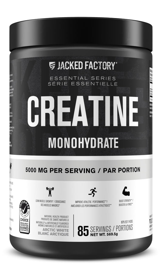 Jacked Factory Creatine Monohydrate Powder - Canadian-Owned Informed Choice Certified Supplement for Increased Muscle Mass*, Improved Strength, Power, & Performance** - 85 Servings, Arctic White
