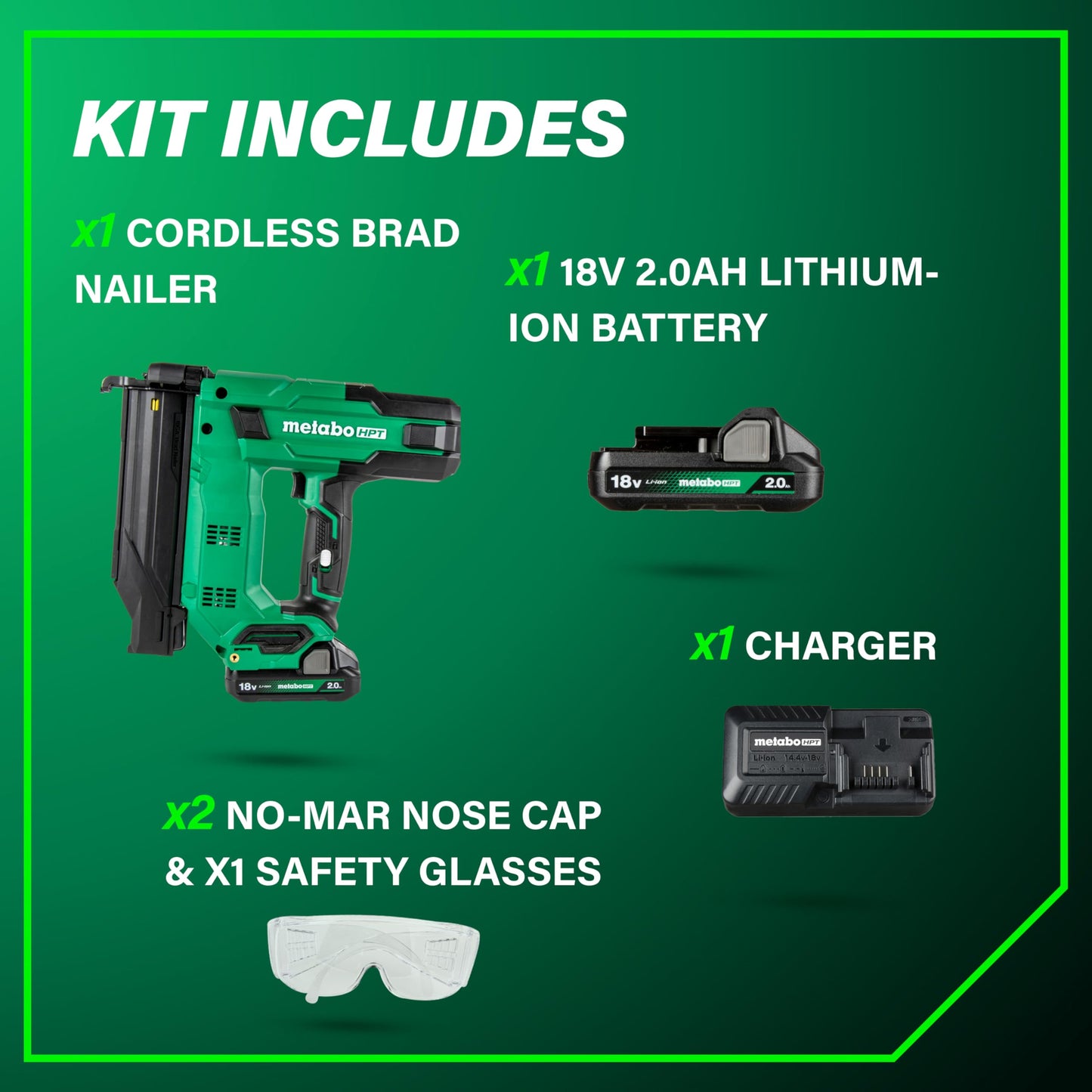 Metabo HPT 18V MultiVolt™ 18-Ga Compact Cordless Brad Nailer Kit, Includes 1-18V 2.0 Ah Battery, NT1850DGM Metabo HPT