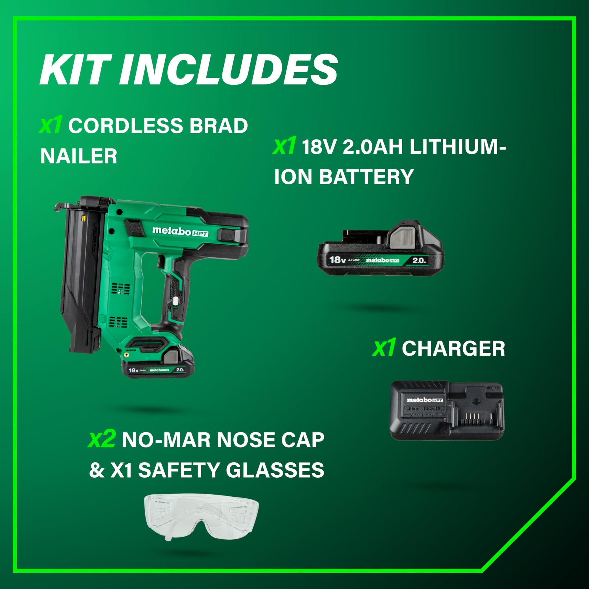 Metabo HPT 18V MultiVolt™ 18-Ga Compact Cordless Brad Nailer Kit, Includes 1-18V 2.0 Ah Battery, NT1850DGM Metabo HPT