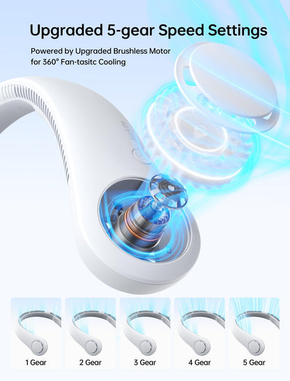 JISULIFE Portable Neck Fan, Hands Free Bladeless Hanging Sport Fan, 4000 mAh Battery Operated Wearable Personal Fan, Leafless, Rechargeable, Headphone Design, USB Powered Desk Fan, 5 Speeds - Grey