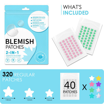 320 PCS Pimple Patch Star Invisible Ultra Thin Star-shaped Pimple Patches Colorful Hydrocolloid Patch Skin Care for Face - Available at All In One Marketplace Canada