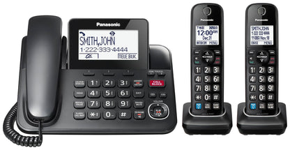 Panasonic Expandable Corded Phone System, Bluetooth Pairing for Wireless Headphones and Hearing Aids, Smart Call Block, Bilingual Talking Caller ID, 2 Handsets - KXTGF892B (Black) Panasonic