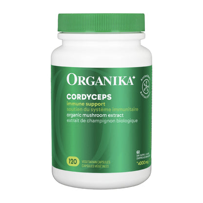 Organika Cordyceps Mushroom- Organic 500mg 4:1 Extract- Immune Support, Antioxidant Support- 120vcaps