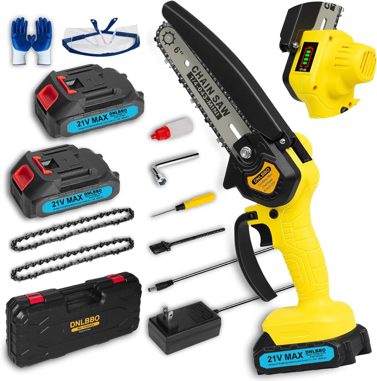 Mini Chainsaw - 6 Inch Battery Chainsaw with Power Display, 2 Batteries Included, Garden Tool for Tree Branch Trimming & Wood Cutting, Ideal Holiday Gifts for Men, Fathers & Gardening Enthusiasts 🍁 All In One Marketplace Canada