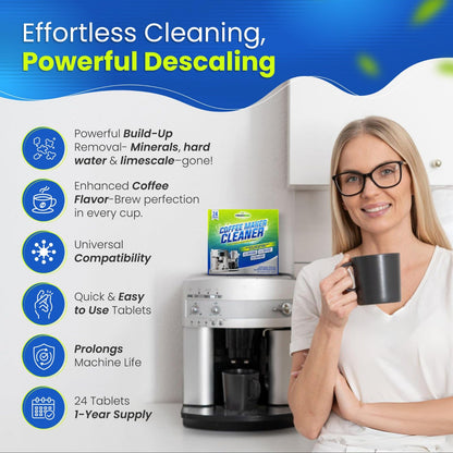 Freshero Coffee Machine Cleaner & Descaler Tablets – 24 Count, Compatible With Keurig, Breville, Ninja, Delonghi, Miele & Espresso Machines, Universal Cleaning Tabs for Coffee Maker Pots (24.0) - Available at All In One Marketplace Canada