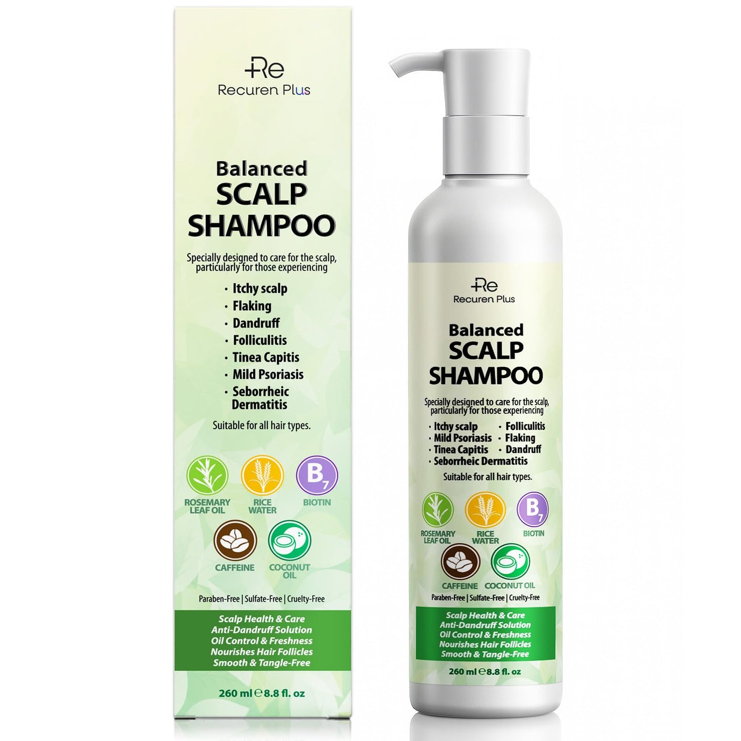 Folliculitis Shampoo Seborrheic Dermatitis Psoriasis Shampoo: Scalp Dandruff, Dry Scalp & Flake Control — Sulfate-Free, Nourishing with Salicylic Acid, Piroctone Olamine, Rice Water, Rosemary Oil 260ml - Available at All In One Marketplace Canada
