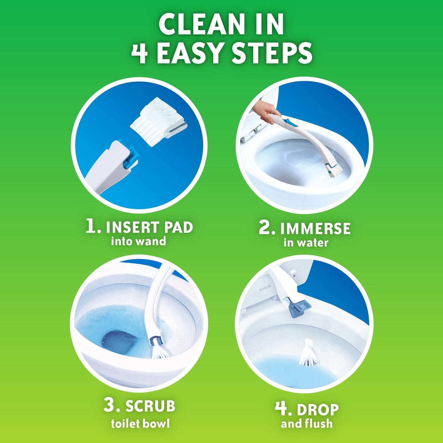 Scrubbing Bubbles Fresh Brush Toilet Bowl Cleaning System Starter Kit, Stain Removing, Citrus Action Scent, Includes: Wand + 4 Refills + 1 Stand - Available at All In One Marketplace Canada