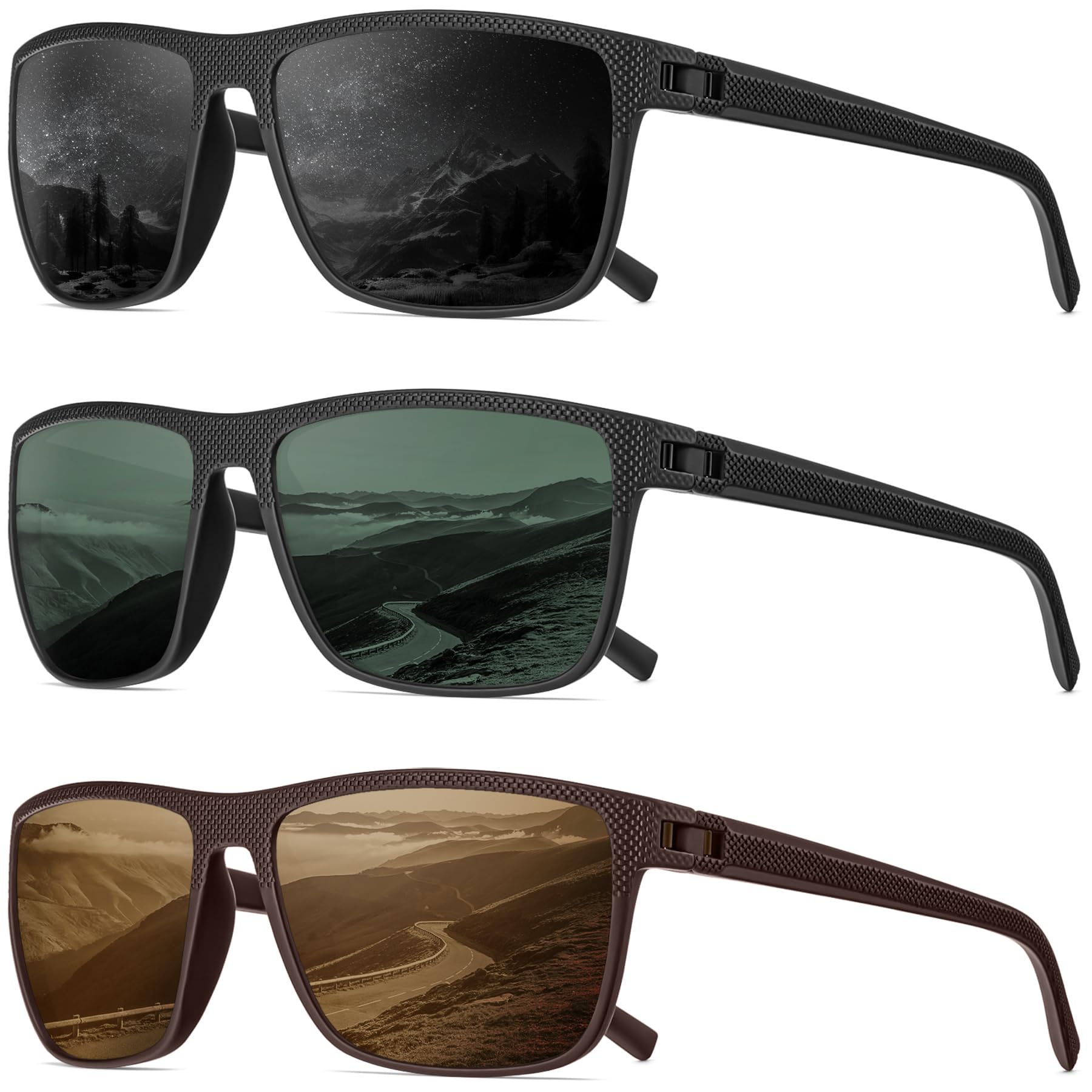 QALLY Polarized Sunglasses Men Lightweight Square Mens Sun Glasses for Driving Sports with UV400 Protection, Black/Dark Green/Tawny - Available at All In One Marketplace Canada