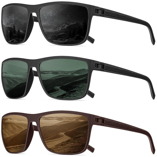 QALLY Polarized Sunglasses Men Lightweight Square Mens Sun Glasses for Driving Sports with UV400 Protection, Black/Dark Green/Tawny - Available at All In One Marketplace Canada