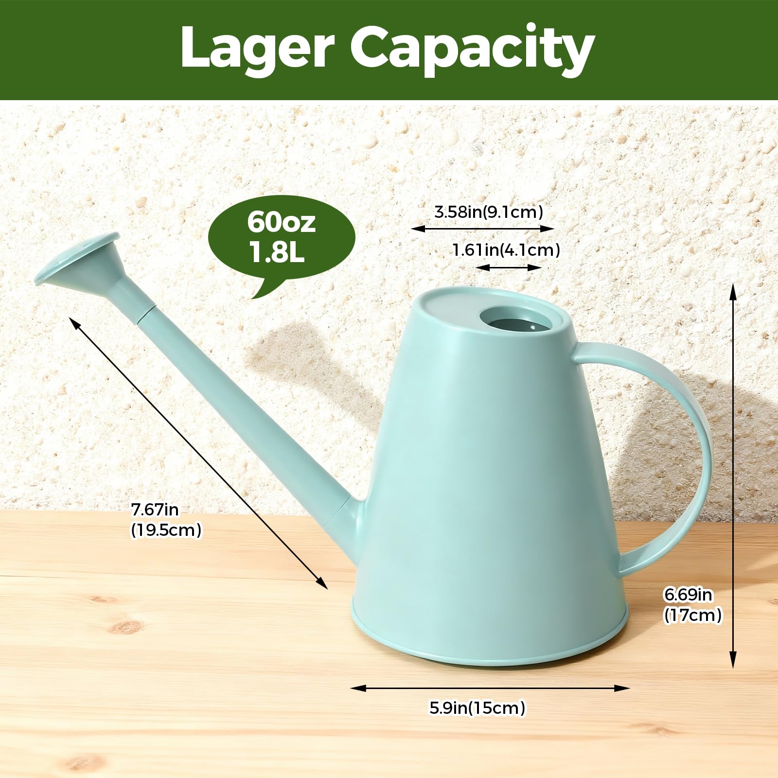 Bamworld Watering Can for Indoor Plants Long Spout Watering Cans for Garden Plants Indoor Outdoor Small Water Can for House Flower 1.8L 60oz 1/2 Gallon(Green)