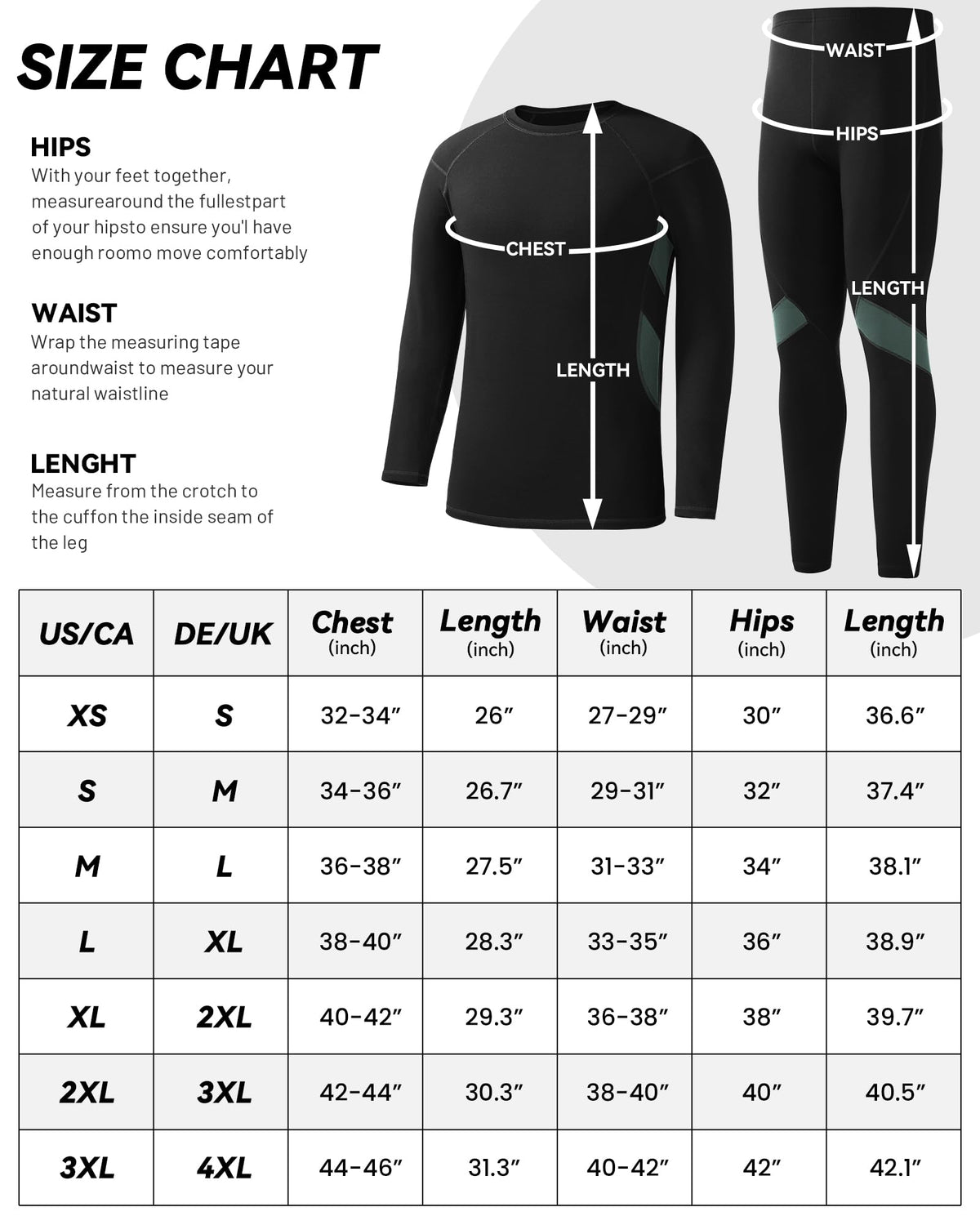 Runhit Thermal Long John Set for Men: Winter Base Layer Mens Thermal Underwear Long Sleeve Shirts Pants Extreme Cold Black-Green XLarge 🍁 All In One Marketplace Canada