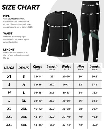 Runhit Thermal Long John Set for Men: Winter Base Layer Mens Thermal Underwear Long Sleeve Shirts Pants Extreme Cold Black-Green XLarge 🍁 All In One Marketplace Canada