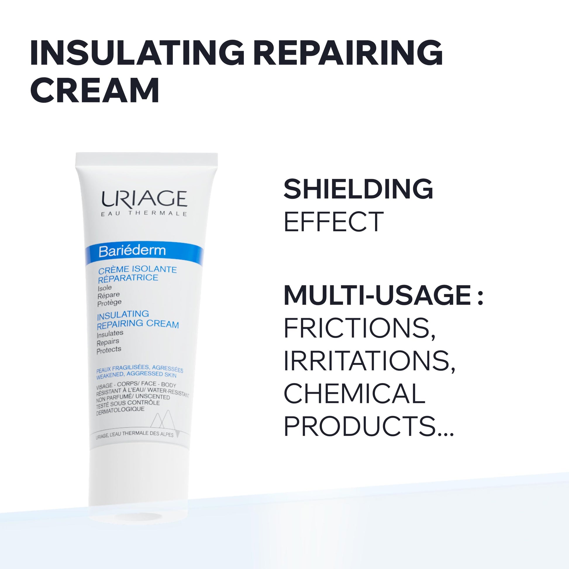 Uriage Bariéderm Insulating Repairing Cream - Anti-Friction Solution, Insulates & Deeply Repair - Protects from Irritation, Chafing & Rubbing - High Tolerance, Water-Resistant - Family Friendly - 75ml Uriage