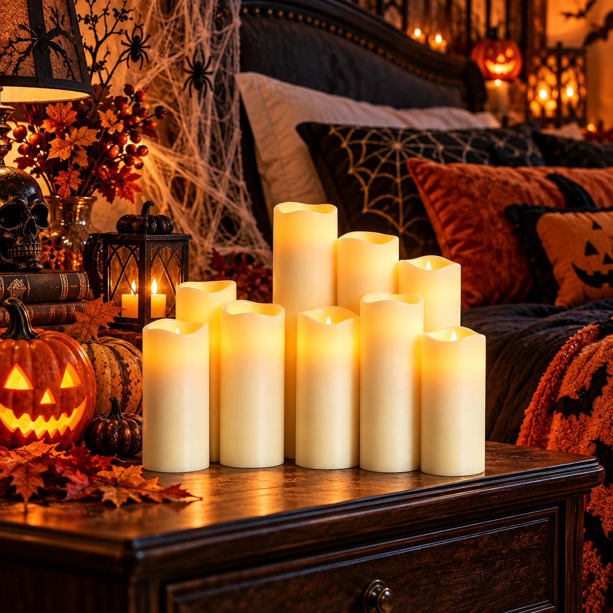 9 Pack Ivory Real Wax Flameless Candles, Gradient Height LED Taper Candles with Realistic Flickering Flame, 2 Remote Control Battery Operated Candles for Home, Wedding, Holiday Decor 🍁 All In One Marketplace Canada