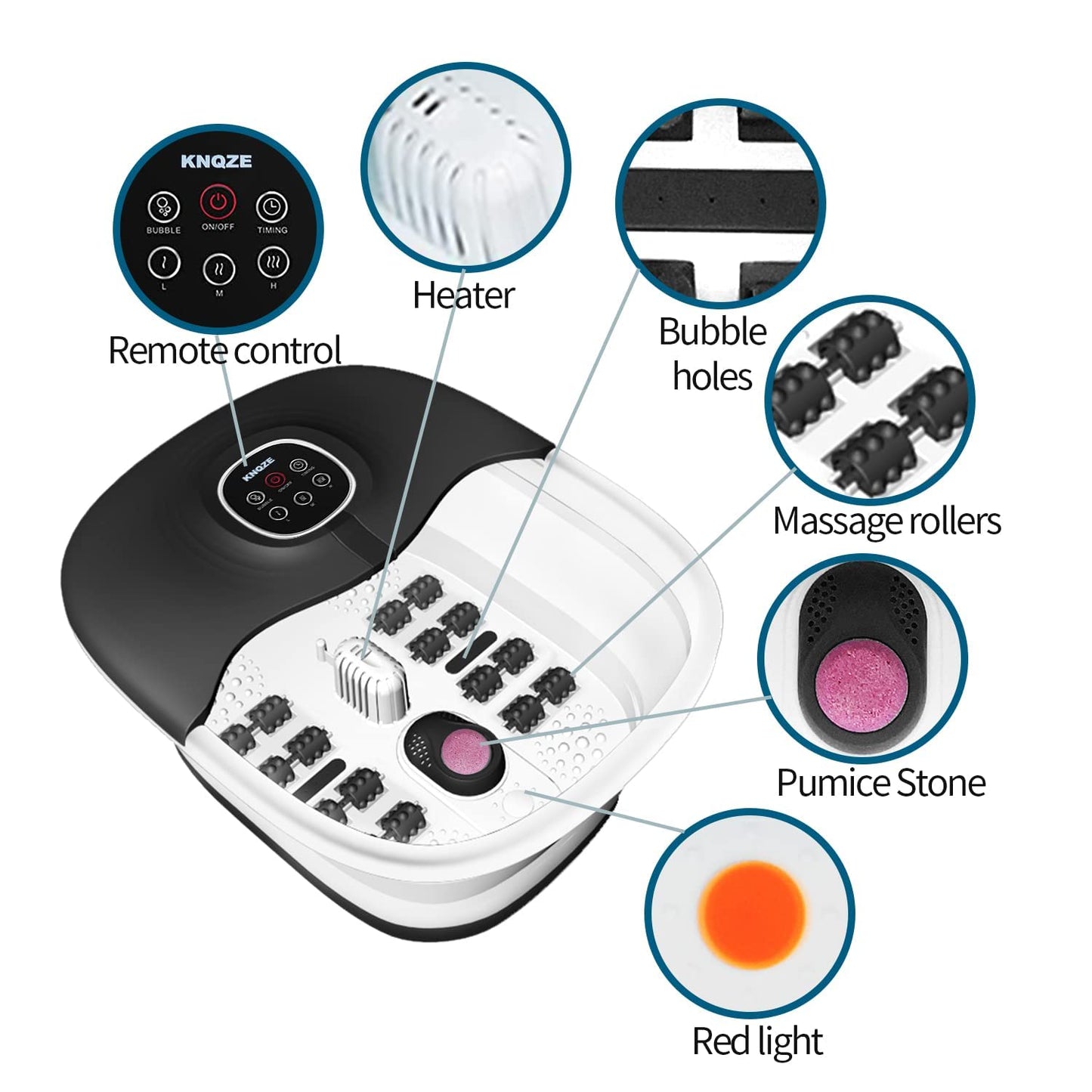Collapsible Foot Spa Bath with Heat, Remote Control, Temperature Control, Bubbles, Pumice Stone, Red Light, Timer, 16 Massage Roller Pedicure Foot Spa Tub Foot Soaker for Soothe & Relax Tired Feet - Available at All In One Marketplace Canada