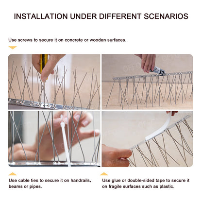 OFFO Bird Spikes with Stainless Steel Base, Durable Bird Repellent Spikes Arrow Pigeon Spikes Fence Kit for Deterring Small Bird, Crows and Woodpeckers, Covers 3.4 Feet(1.04m)