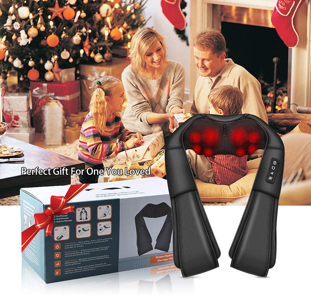 Neck Massager with Heat, Shiatsu Back Neck and Shoulder Massager, Electric Deep Tissue 4D Kneading Massage, Use at Home, Office, Car- Best Gifts for Women Men - Available at All In One Marketplace Canada