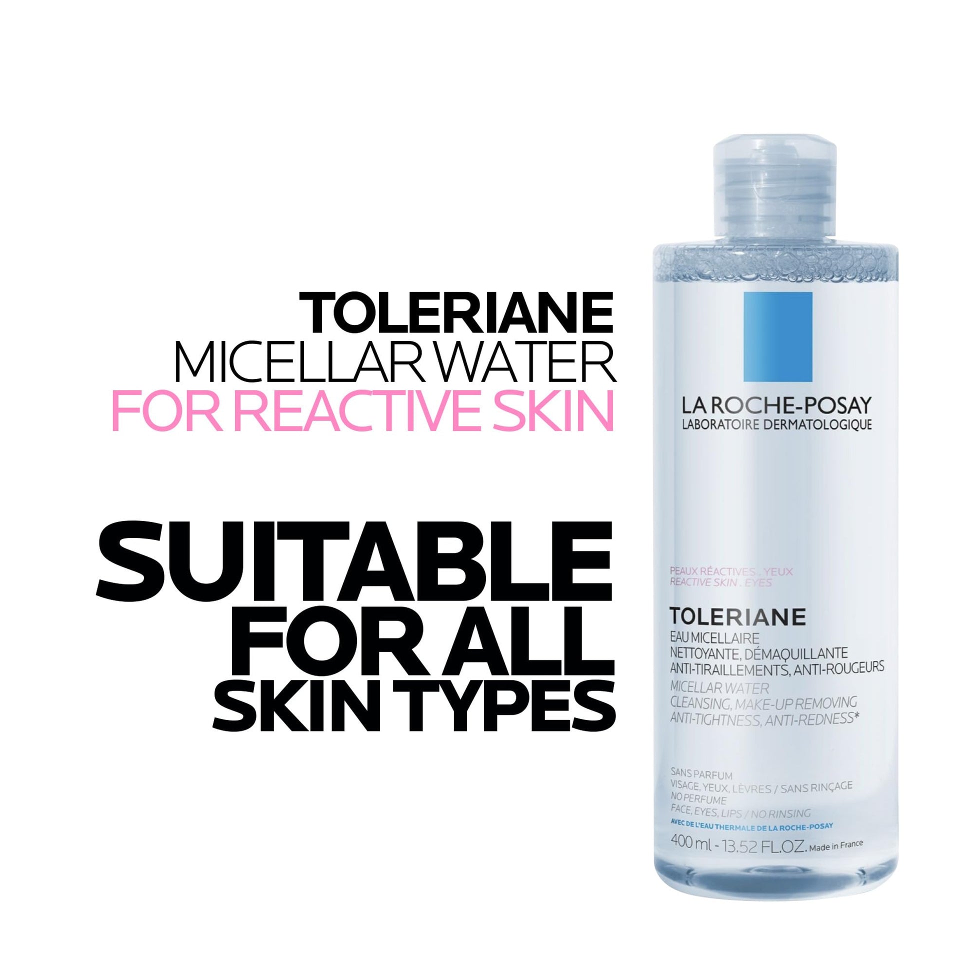 La Roche Posay Toleriane Micellar Water for Reactive Skin, Gently Cleanses & Removes Makeup, Formulated with Glycerin for Hydration, Fragrance-Free & Alcohol-Free, Recommended by Dermatologists, 400ml La Roche-Posay