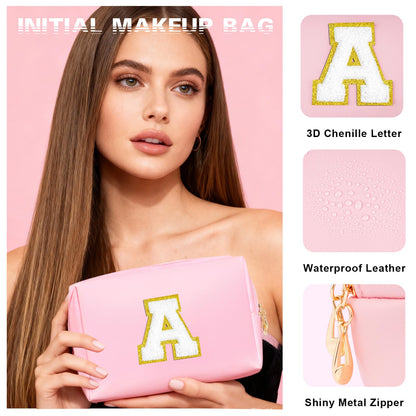 Initial Makeup Bag - Christmas Gifts for Her Birthday Gifts for 4 5 6 7 8 9 10 11 12 Year Old Teenage Girls, Personalized Teen Girl Stuff - Preppy Cosmetic Bags for Tween Girls Women (Pink A) 🍁 All In One Marketplace Canada