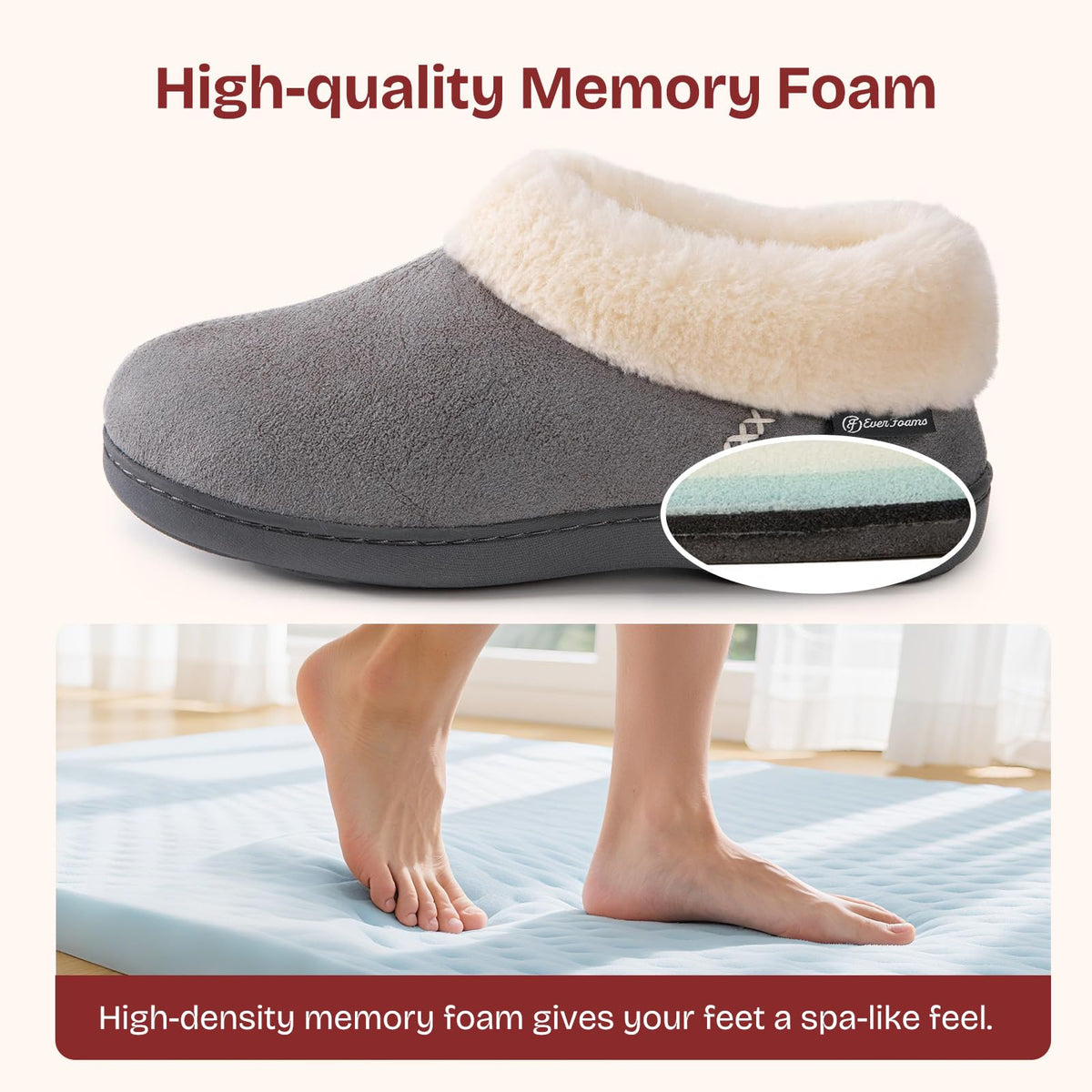 EverFoams Women's Microsuede Winter Slippers House Shoes Gray, 7-8 US 🍁 All In One Marketplace Canada