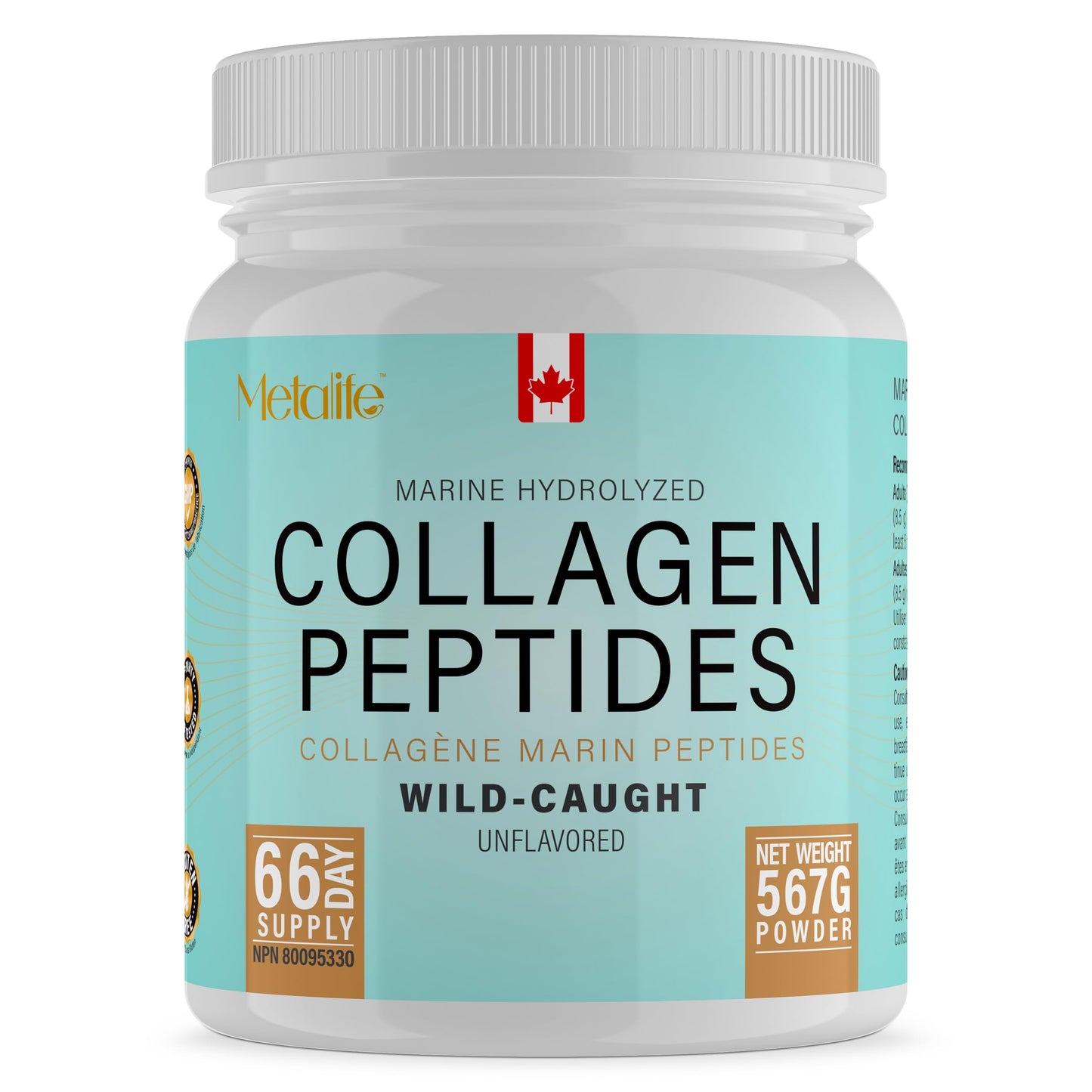Marine Collagen Powder 567g (Type 1 & 3), Wild-Caught Fish Collagen Peptides, Hydrolyzed, Unflavored, Naturally Derived Marine Taste, Made in Canada, Skin, Joints, Hair & Nails Support - Available at All In One Marketplace Canada