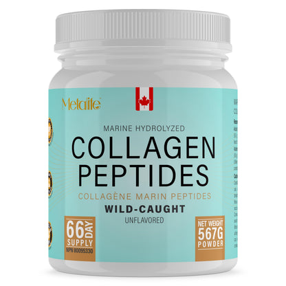 Marine Collagen Powder 567g (Type 1 & 3), Wild-Caught Fish Collagen Peptides, Hydrolyzed, Unflavored, Naturally Derived Marine Taste, Made in Canada, Skin, Joints, Hair & Nails Support - Available at All In One Marketplace Canada