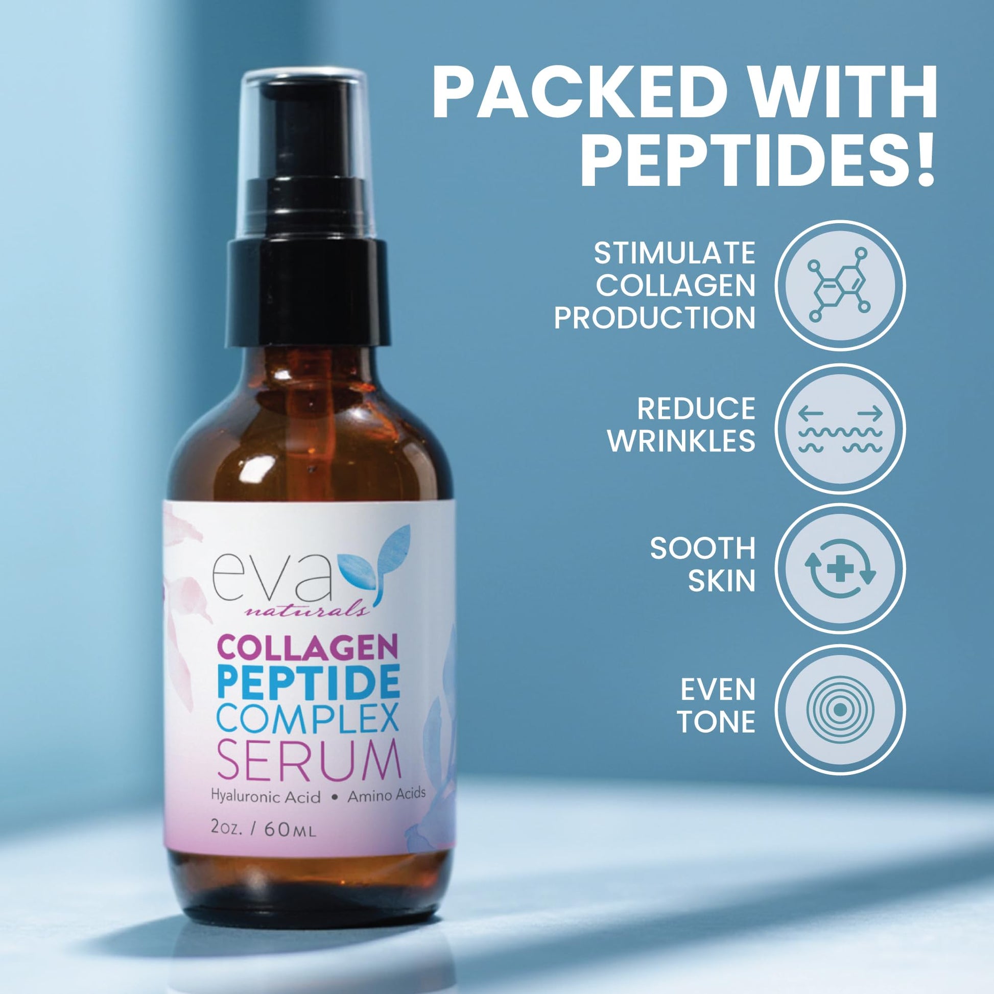 Eva Naturals Peptide Serum for Face – Collagen Boosting Anti-Aging Facial Serum for Wrinkles, Fine Lines & Microneedling – Skin Firming, Smoothing & Hydrating Peptides Booster - Available at All In One Marketplace Canada