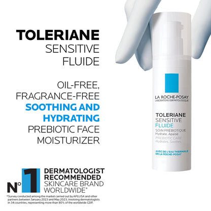 La Roche-Posay Face Moisturizer for Oily, Sensitive Skin, Toleriane Sensitive Fluid Hydrating Gel Cream with Niacinamide & Ceramides, Alcohol Free, Fragrance Free & Recommended by Dermatologists, 40mL