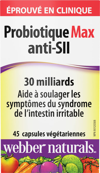 Webber Naturals Probiotic Max IBS Support, 30 Billion Active Cells, 5 Probiotic Strains, 45 Capsules, Helps Reduce Symptoms of Irritable Bowel Syndrome, Vegetarian - Available at All In One Marketplace Canada