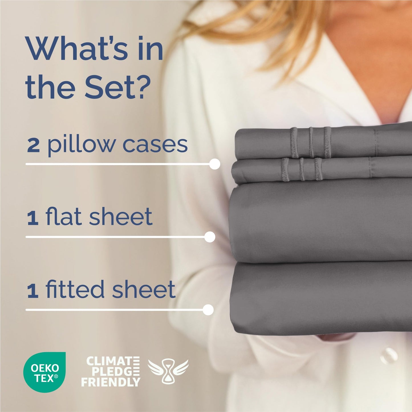 King Size 4 Piece Sheet Set - Comfy Breathable & Cooling Sheets - Hotel Luxury Bed Sheets for Women & Men - Deep Pockets, Easy-Fit, Extra Soft & Wrinkle Free Sheets - Dark Grey Oeko-Tex Bed Sheet Set