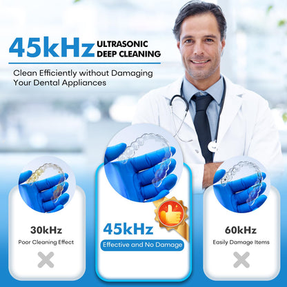 Upgraded Ultrasonic Retainer Cleaner Machine, 45kHz Ultrasonic Dentures Cleaner for Night Guards, Braces, Aligner, Toothbrush, Jewelry and More, 200ML Capacity, Black1 - Available at All In One Marketplace Canada